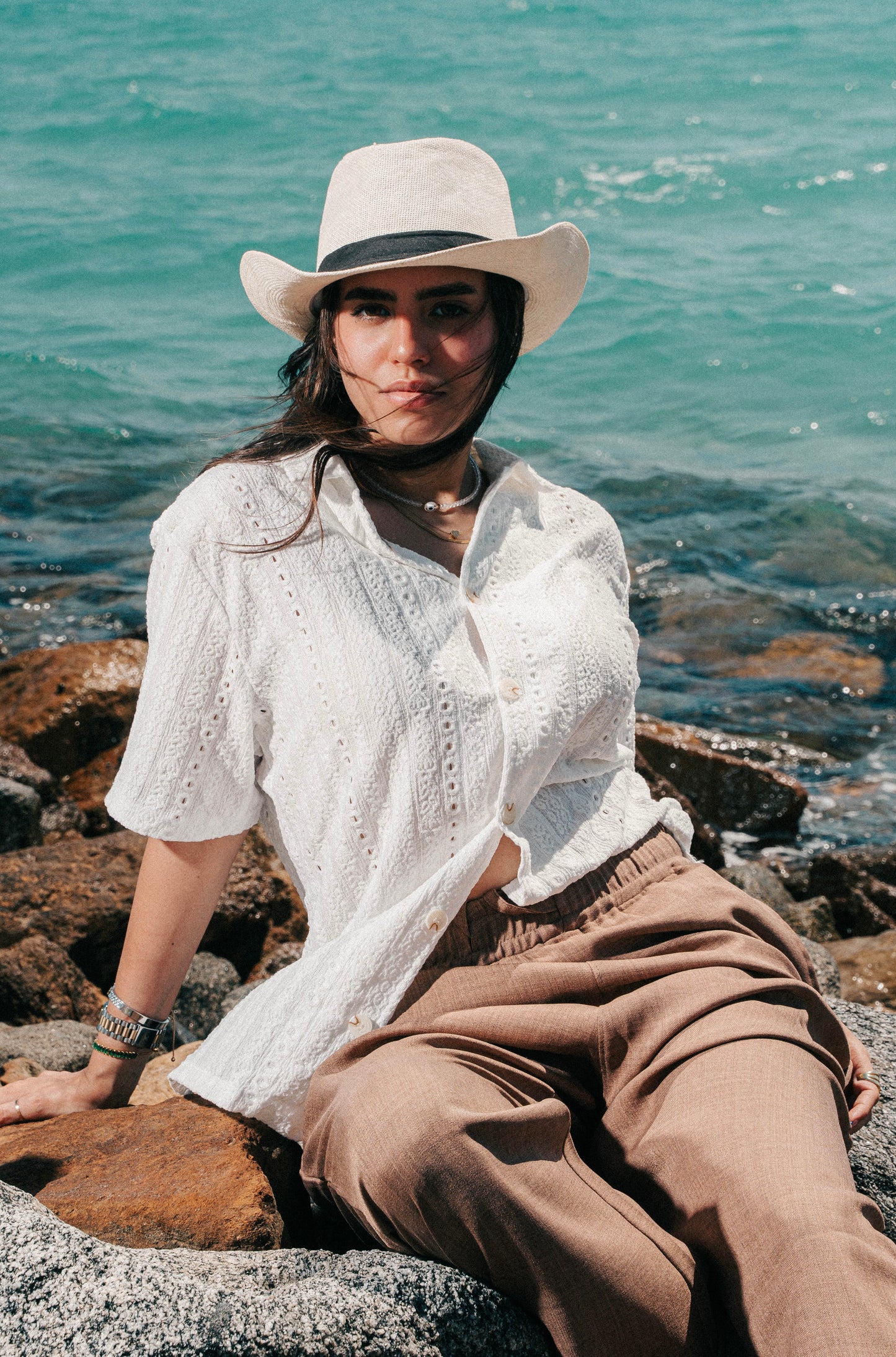Patterned white shirt