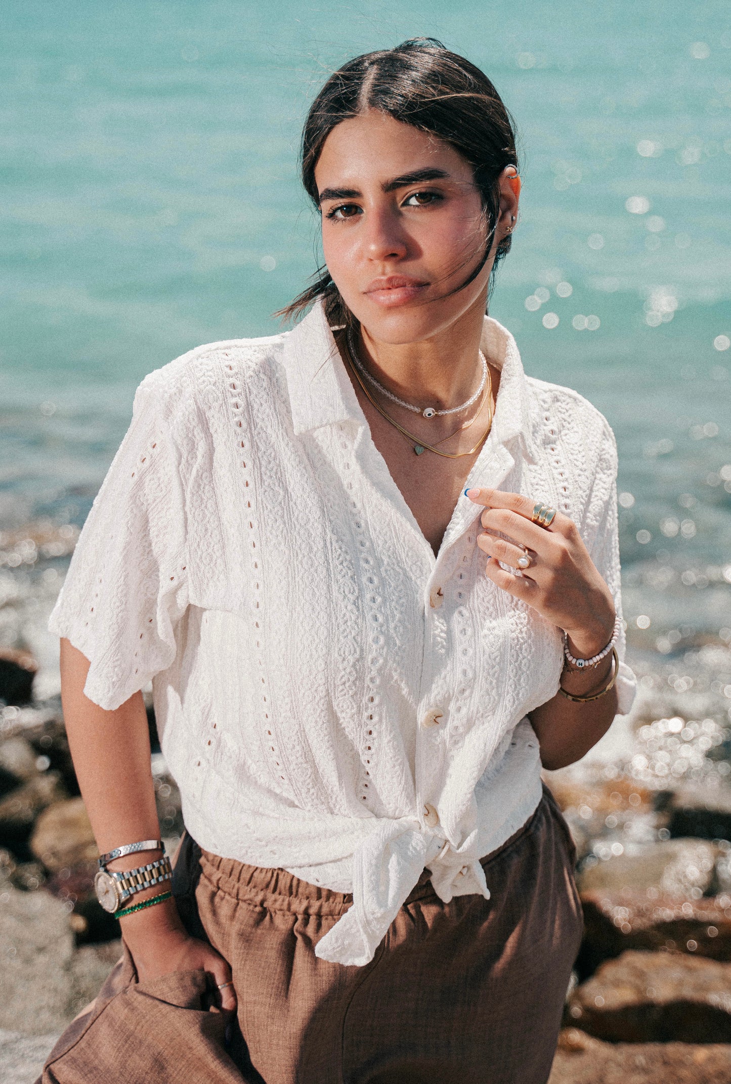 Patterned white shirt